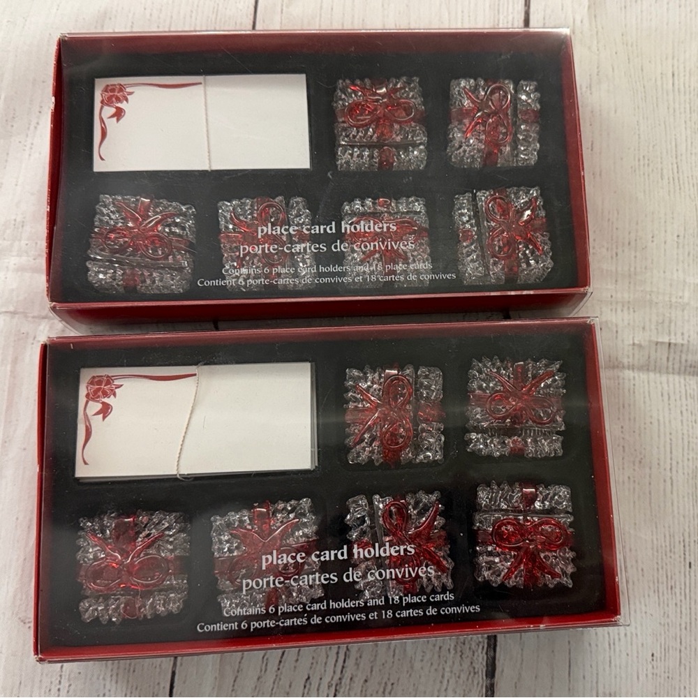 Vintage Pier 1 Spun Glass Placecard Holders. Red Bow Accents. 6 per box/18 cards